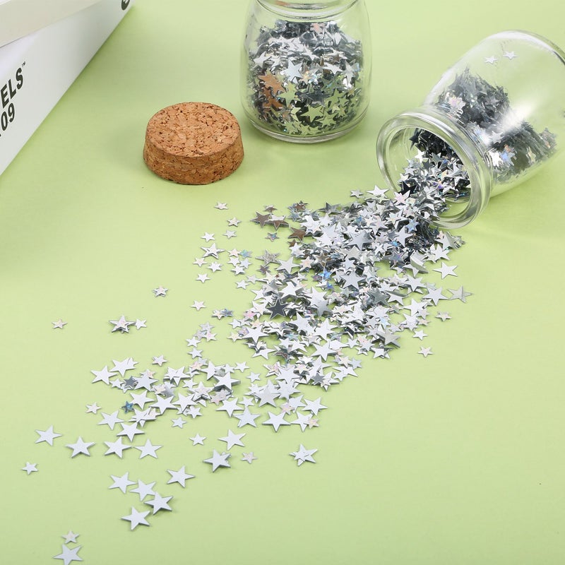 TecUnite Silver Metallic Star Confetti for Tables Silver and Glitter Star Table Confetti for Wedding Birthday Party Decoration, 60 Grams/ 2.1 Ounce - Image 3